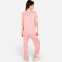 Pink Medium Women's Polka Dot Short Sleeve Button-Up Pajama Set with Pocket Detail