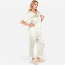 Green Small Women's Embroidered Collar Pajama Set with Ruffle Trim and Button-Up Top