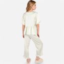 Green Small Women's Embroidered Collar Pajama Set with Ruffle Trim and Button-Up Top