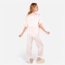 Pink Small Women's Embroidered Collar Pajama Set with Ruffle Trim and Button-Up Top