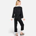 Black Small Women's Satin Pajama Set with Contrast Trim and Button-Up Top