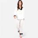 Pink Large Women's Satin Pajama Set with Contrast Trim and Button-Up Top