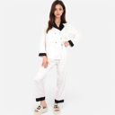 Pink Small Women's Satin Pajama Set with Contrast Trim and Button-Up Top