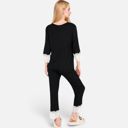 Black Small Women's Lace Trim Pajama Set with 3/4 Sleeve Top and Elastic Waist Pants