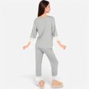 Gray Medium Women's Lace Trim Pajama Set with 3/4 Sleeve Top and Elastic Waist Pants