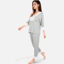 Gray Small Women's Lace Trim Pajama Set with 3/4 Sleeve Top and Elastic Waist Pants