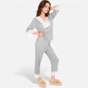 Gray Small Women's Lace Trim Pajama Set with 3/4 Sleeve Top and Elastic Waist Pants