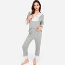 Gray XL Women's Lace Trim Pajama Set with 3/4 Sleeve Top and Elastic Waist Pants
