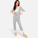 Gray XL Women's Lace Trim Pajama Set with 3/4 Sleeve Top and Elastic Waist Pants