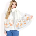  Women's Elegant Floral Embroidered Sheer Scarf with Lightweight Textured Fabric Overlay for Sophisticated Style