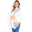 Beige Women's Elegant Floral Embroidered Sheer Scarf with Lightweight Textured Fabric Overlay for Sophisticated Style