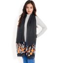 Black Women's Elegant Floral Embroidered Sheer Scarf with Lightweight Textured Fabric Overlay for Sophisticated Style