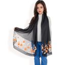 Black Women's Elegant Floral Embroidered Sheer Scarf with Lightweight Textured Fabric Overlay for Sophisticated Style