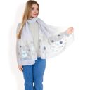 Gray Women's Elegant Floral Embroidered Sheer Scarf with Lightweight Textured Fabric Overlay for Sophisticated Style