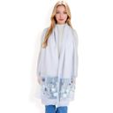 Gray Women's Elegant Floral Embroidered Sheer Scarf with Lightweight Textured Fabric Overlay for Sophisticated Style