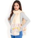 Beige Women's Elegant Floral Embroidered Sheer Scarf with Lightweight Textured Fabric Overlay for Sophisticated Style