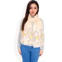 Beige Women's Elegant Floral Embroidered Sheer Scarf with Lightweight Textured Fabric Overlay for Sophisticated Style