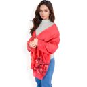 Red Women's Elegant Floral Embroidered Sheer Scarf with Lightweight Textured Fabric Overlay for Sophisticated Style