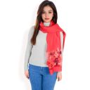 Red Women's Elegant Floral Embroidered Sheer Scarf with Lightweight Textured Fabric Overlay for Sophisticated Style