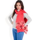 Red Women's Elegant Floral Embroidered Sheer Scarf with Lightweight Textured Fabric Overlay for Sophisticated Style