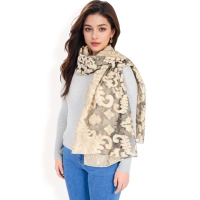 Women's Elegant Floral Embroidered Sheer Scarf with Lightweight Textured Fabric Overlay for Sophisticated Style