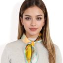 Yellow Women's Elegant Floral, Abstract, and Chain Print Silk Square Scarves with Bold Patterns and Luxurious Satin Finish