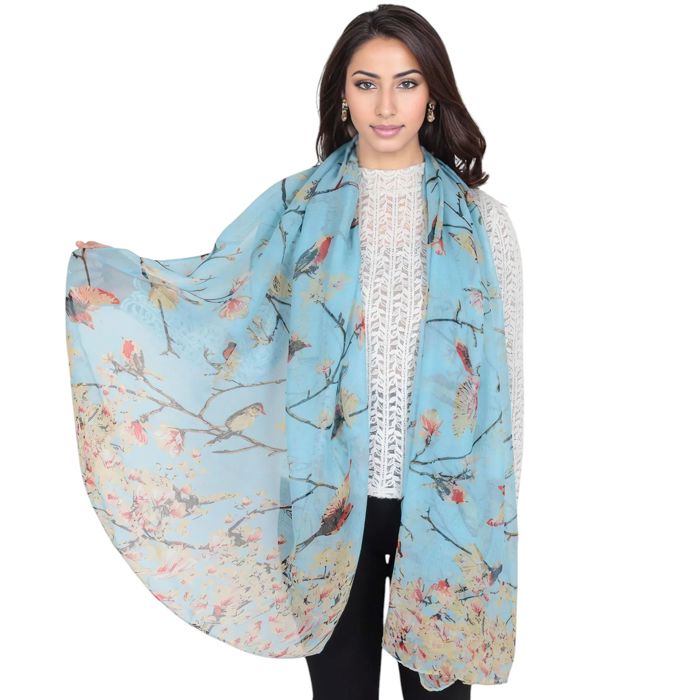 Women's Lightweight Floral Birds Print Scarf Cotton Linen Shawls Wrap Scarves