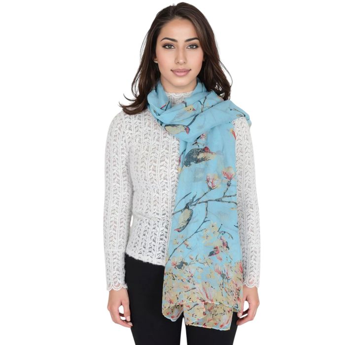 Women's Lightweight Floral Birds Print Scarf Cotton Linen Shawls Wrap Scarves