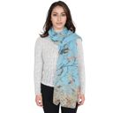 Blue Women's Lightweight Floral Birds Print Scarf Cotton Linen Shawls Wrap Scarves