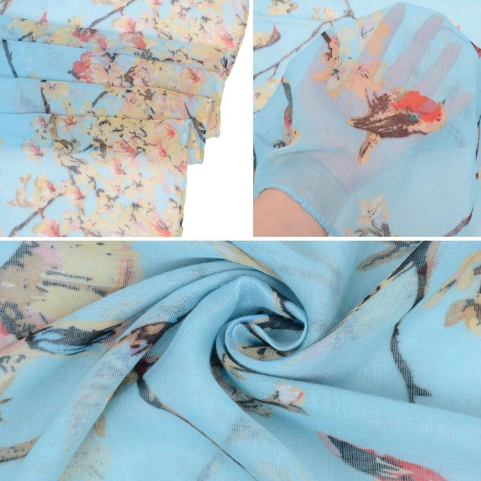 Women's Lightweight Floral Birds Print Scarf Cotton Linen Shawls Wrap Scarves