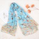 Blue Women's Lightweight Floral Birds Print Scarf Cotton Linen Shawls Wrap Scarves