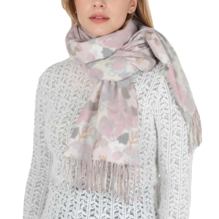 Women's Winter Cashmere Feel Scarf Floral Printed Classic Fringe Shawls Wrap Scarves