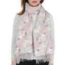 Black Women's Winter Cashmere Feel Scarf Floral Printed Classic Fringe Shawls Wrap Scarves