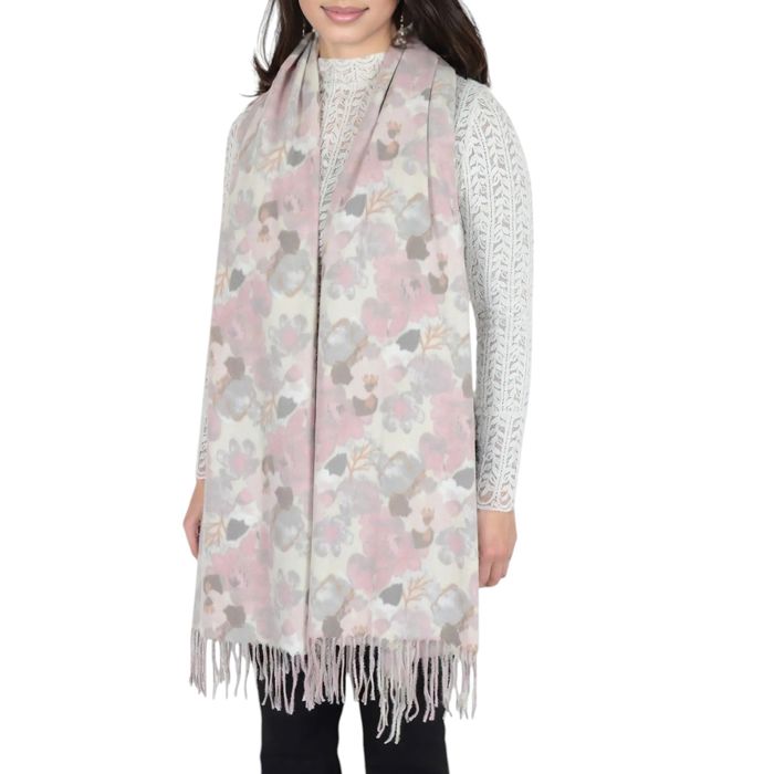 Women's Winter Cashmere Feel Scarf Floral Printed Classic Fringe Shawls Wrap Scarves