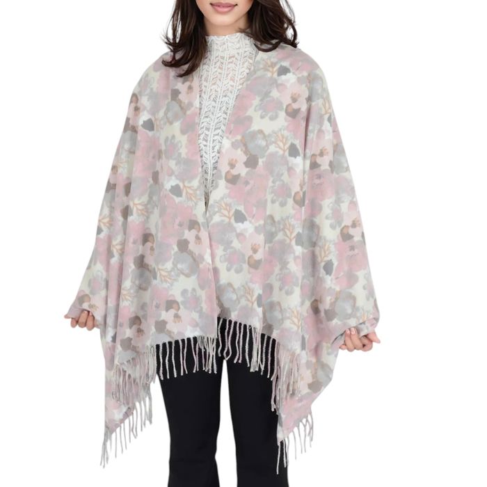 Women's Winter Cashmere Feel Scarf Floral Printed Classic Fringe Shawls Wrap Scarves