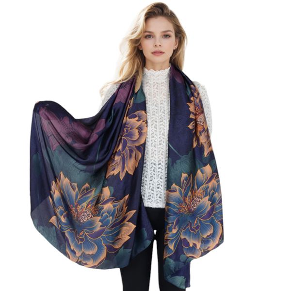 Women's Luxury Floral Pattern Satin Scarf Lightweight Silky Wrap