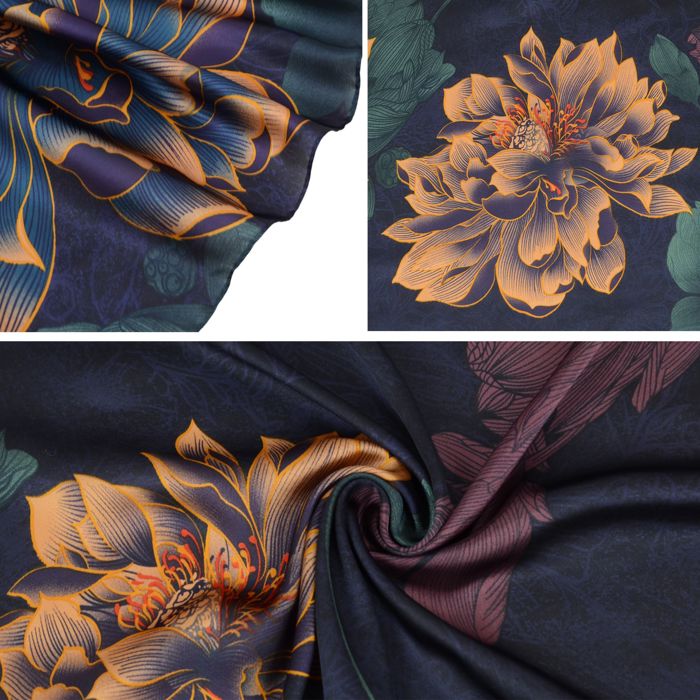 Women's Luxury Floral Pattern Satin Scarf Lightweight Silky Wrap Shawl Scarves for Evening Dresses