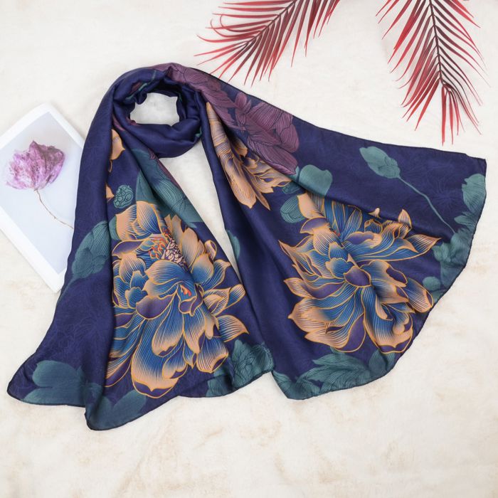 Women's Luxury Floral Pattern Satin Scarf Lightweight Silky Wrap Shawl Scarves for Evening Dresses