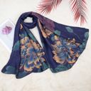 Purple Women's Luxury Floral Pattern Satin Scarf Lightweight Silky Wrap Shawl Scarves for Evening Dresses