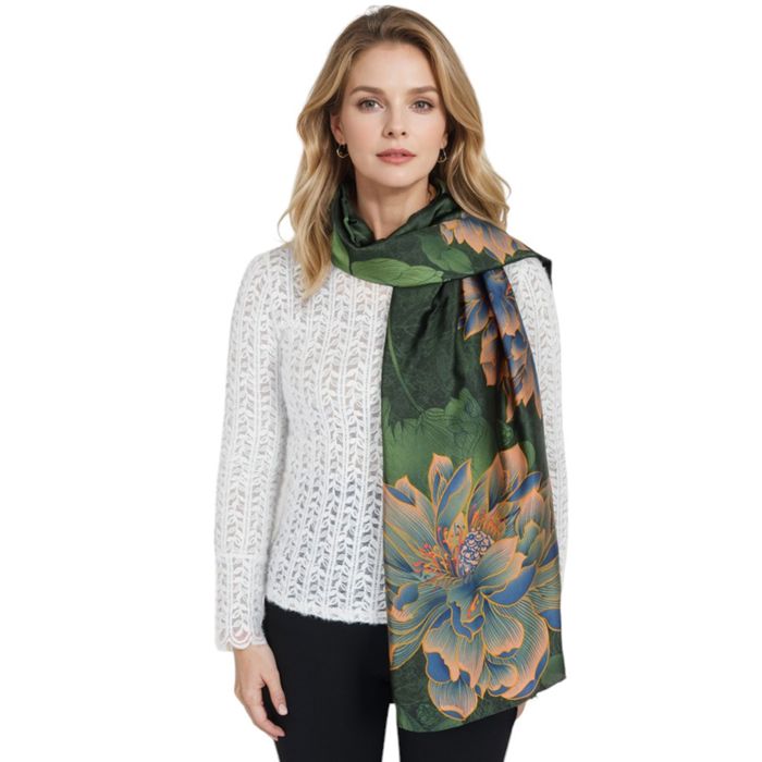 Women's Luxury Floral Pattern Satin Scarf Lightweight Silky Wrap Shawl Scarves for Evening Dresses