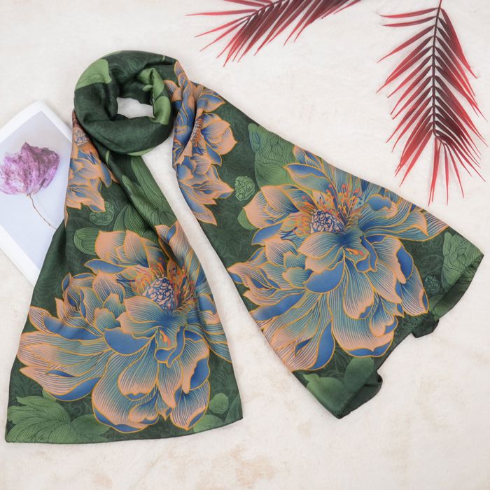 Women's Luxury Floral Pattern Satin Scarf Lightweight Silky Wrap Shawl Scarves for Evening Dresses