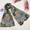 Green Women's Luxury Floral Pattern Satin Scarf Lightweight Silky Wrap Shawl Scarves for Evening Dresses