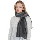 Black Vintage Textured Striped Scarf Lightweight Fringed Soft Warm Wrap Shawls for Women