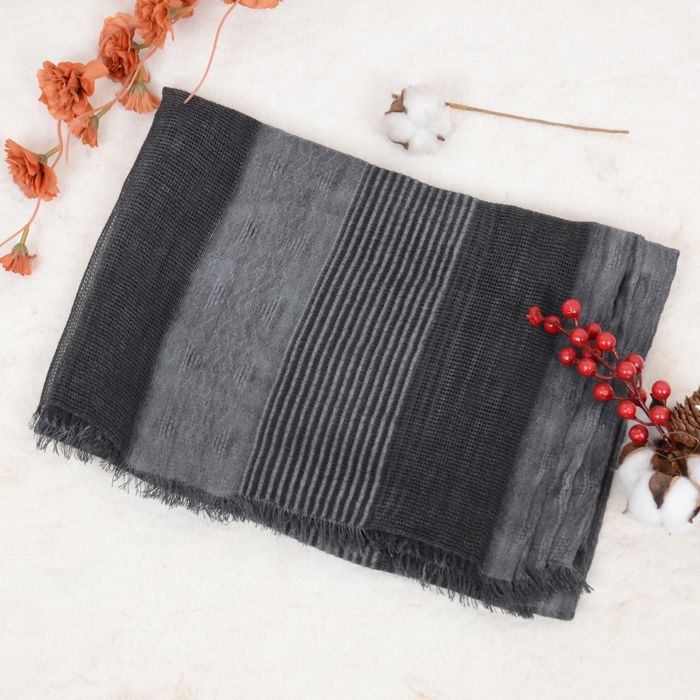 Vintage Textured Striped Scarf Lightweight Fringed Soft Warm Wrap Shawls for Women