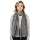 Gray Vintage Textured Striped Scarf Lightweight Fringed Soft Warm Wrap Shawls for Women