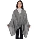 Gray Vintage Textured Striped Scarf Lightweight Fringed Soft Warm Wrap Shawls for Women