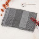 Gray Vintage Textured Striped Scarf Lightweight Fringed Soft Warm Wrap Shawls for Women