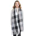 Gray Women's Classic Plaid Fringe Scarf Soft Cashmere Feel Winter Checked Wrap Shawls