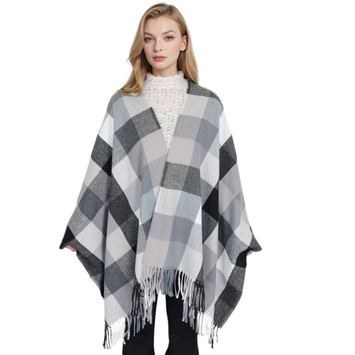 Women's Classic Plaid Fringe Scarf Soft Cashmere Feel Winter Checked Wrap Shawls