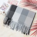 Gray Women's Classic Plaid Fringe Scarf Soft Cashmere Feel Winter Checked Wrap Shawls